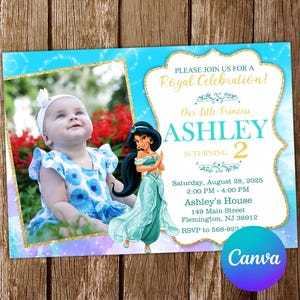 Jasmine Invitation Princess Jasmine Birthday Invitation Jasmine Party Jasmine Invites Editable Invitation Digital Card