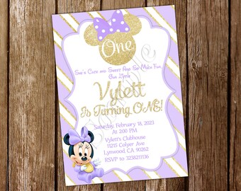 Baby Minnie Mouse First Birthday Invitation Baby Minnie Mouse Invitation Baby Minnie Mouse Birthday Baby Minnie Mouse Party