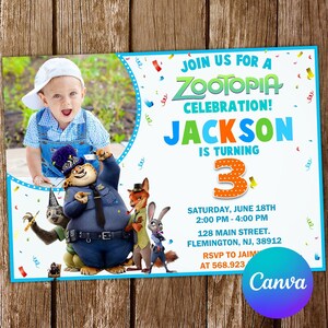 Zootopia Invitation Zootopia Birthday Invitation Zootopia Party Zootopia Invites Zootopia Editable Invitation