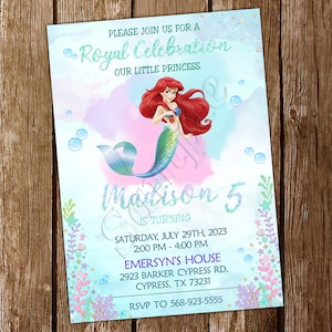 Faire-part petite sirène Faire-part Ariel Anniversaire petite sirène Faire-part petite sirène Faire-part d'anniversaire Ariel Faire-part fête Ariel