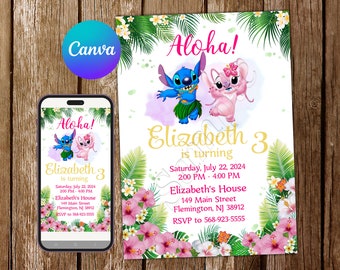Convite Stitch Convite de Aniversário Lilo e Stitch Festa Stitch Convite Editável Stitch Cartão Digital Imprimível