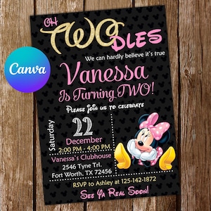 Oh Twodles Minnie Mouse Invitation Pink Minnie Mouse Birthday Invitation Minnie Mouse Party Minnie Mouse Invites Editable Invitation
