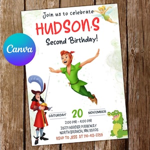 Peter Pan Invitation Peter Pan Birthday Invitation Peter Pan Party Peter Pan Invites Peter Pan Editable Invitation