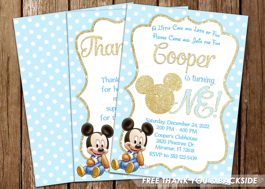 Baby Mickey Mouse First Birthday Invitation Baby Mickey Mouse ...