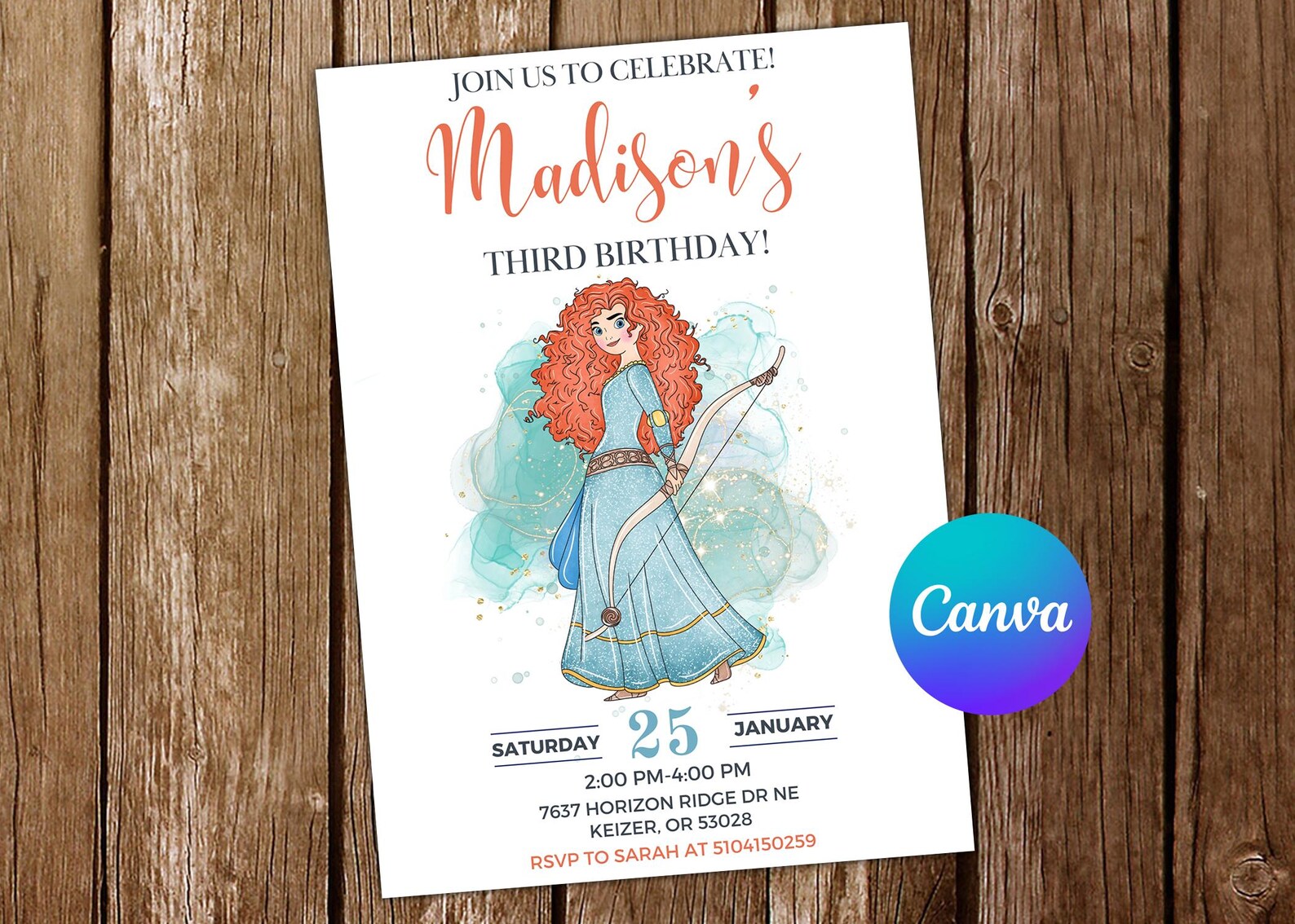 Brave Invitation Princess Merida Birthday Invitation Brave Party Brave ...