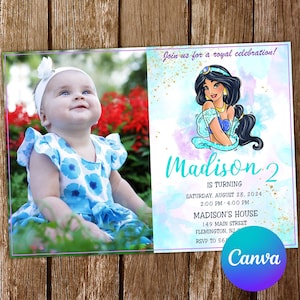 Jasmine Invitation Princess Jasmine Birthday Invitation Jasmine Party Jasmine Invites Editable Invitation Digital Card