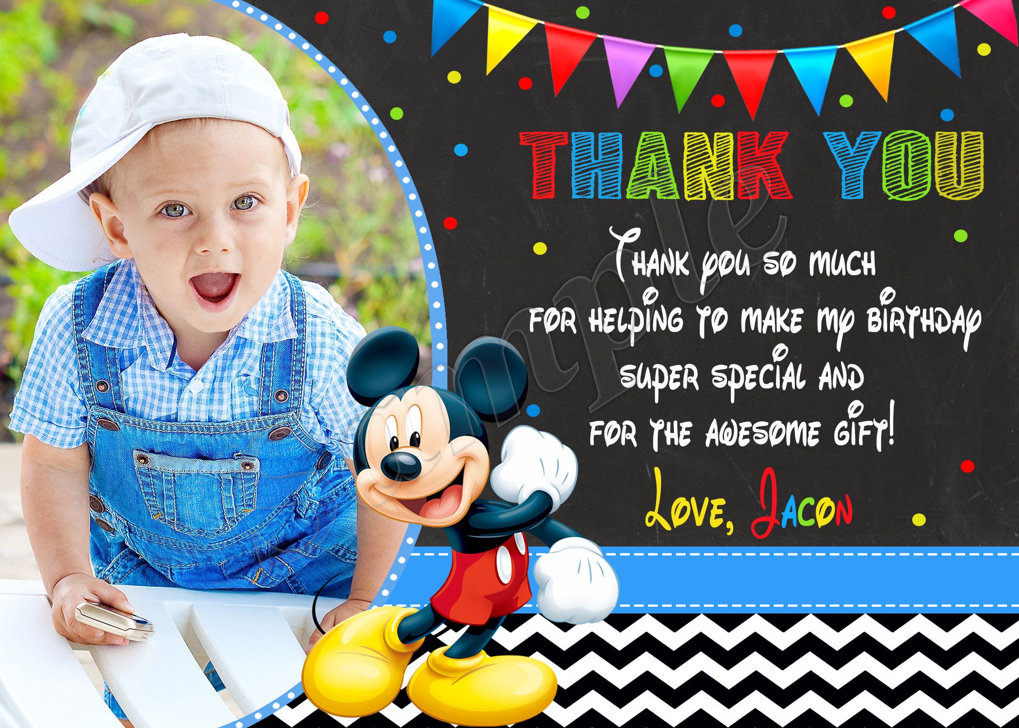 Mickey Mouse Thank You Card Mickey Mouse Invitation Mickey Invitation ...