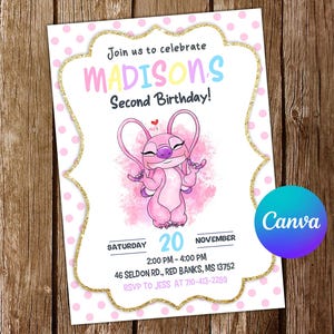 Convite de aniversário de anjo em ponto cruz, convite de festa de anjo em aquarela, convite editável de anjo, cartão digital