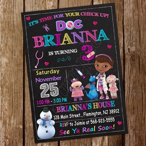 Invitation d'anniversaire de Doc McStuffins Invitation d'anniversaire de Doc McStuffins Invitation d'anniversaire de Doc McStuffins Invitation de fête de Doc McStuffins