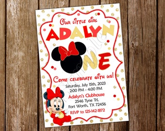 Baby Minnie Mouse First Birthday Invitation Baby Minnie Mouse Invitation Baby Minnie Mouse Birthday Baby Minnie Mouse Party