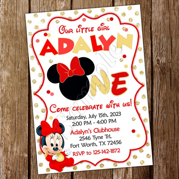 Baby Minnie Mouse First Birthday Invitation Baby Minnie Mouse Baby Minnie Mouse First Birthday Invitation Baby Minnie Mouse