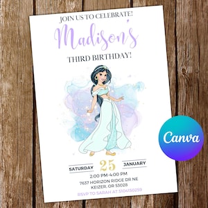 Jasmine Invitation Princess Jasmine Birthday Invitation Jasmine Party Jasmine Invites Editable Invitation Digital Card