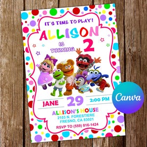 Zaproszenie Muppet Babies Zaproszenie urodzinowe Muppet Babies Impreza Muppet Babies Zaproszenia Muppet Babies Edytowalne zaproszenie Muppet Babies