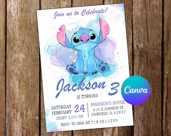 Stitch Invitation Stitch Birthday Invitation Stitch Party Stitch Watercolor Editable Invitation Stitch Digital Card