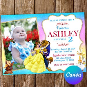 Invito La bella e la bestia Invito di compleanno della principessa Belle Festa di Belle Inviti Belle Invito modificabile Belle Biglietto digitale