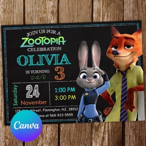 Zootopia Invitation Zootopia Birthday Invitation Zootopia Party Zootopia Invites Zootopia Editable Invitation