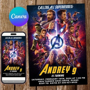 Invitation Avengers Invitation d'anniversaire Avengers Party Avengers Invitation Avengers Invitation modifiable Avengers Carte numérique Avengers