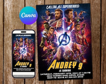 Avengers Invitation Avengers Birthday Invitation Avengers Party Avengers Invites Avengers Editable Invitation Avengers Digital Card