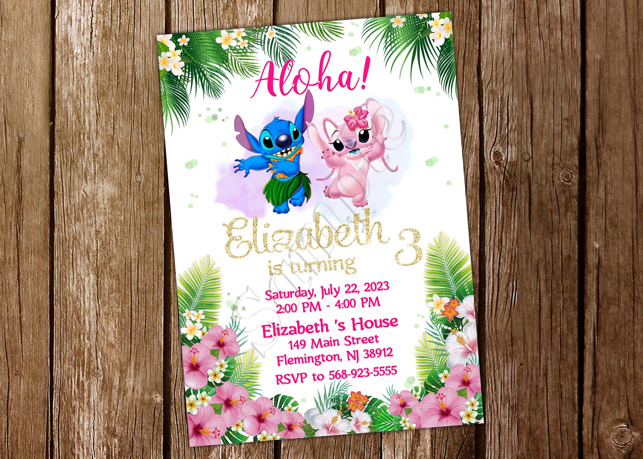 Cartes d'invitation Lilo Stitch pour Enfants, 30 Invitations de Fête d'anniversaire  pour Enfants, Fournitures de Fête Stitch, Cartes d'invitation d'anniversaire  pour Filles et Garçons (Rose)