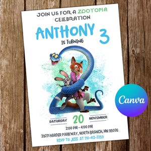 Zootopia Invitation Zootopia Birthday Invitation Zootopia Party Zootopia Invites Zootopia Editable Invitation