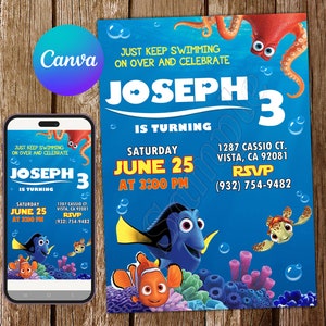 Finding Nemo Invitation Finding Dory Birthday Invitation Finding Nemo Party Finding Nemo Invites Finding Nemo Editable Invitation