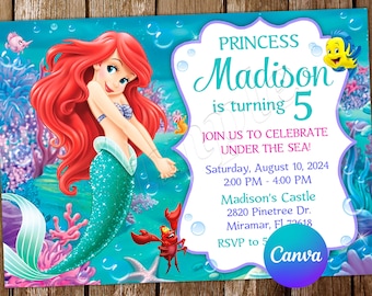 Little Mermaid Invitation Little Mermaid Birthday Invitation Ariel Invitation Ariel Birthday Party Editable Invitation