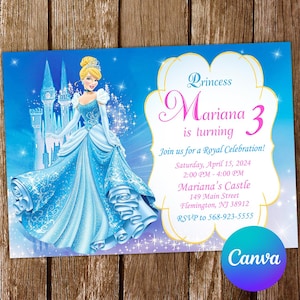 Invitation Cendrillon Invitation d'anniversaire princesse Cendrillon Fête Cendrillon Invitations modifiable carte numérique