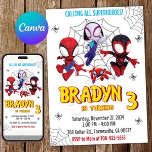 Spidey and his Amazing Friends Invitation Spidey Invitation Spidey Birthday Invitation Spidey Party Spidey Editable Invitation