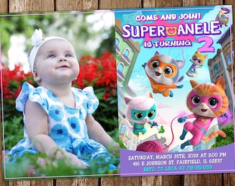 Super Kitties Invitation Super Kitties Birthday Super Kitties Invite Super Kitties Birthday Invitation Super Kitties Party Invitation