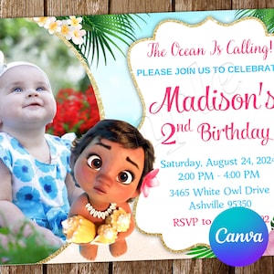 Baby Moana Invitation Moana Birthday Invitation Moana Party Moana Invites Moana Editable Invitation Moana Digital Card Printable