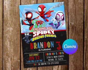 Spidey and his Amazing Friends Invitation Spidey Invitation Spidey Birthday Invitation Spidey Party Spidey Editable Invitation