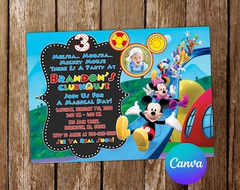 Invitación a la Casa Club de Mickey Mouse Invitación de cumpleaños de Mickey Mouse Fiesta de Mickey Mouse Invitaciones de Mickey Mouse Invitación editable Tarjeta digital