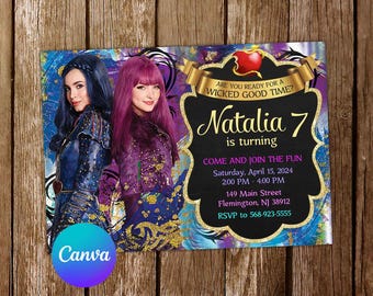 Descendants Invitation Descendants Birthday Invitation Descendants Party Descendants Invites Editable Invitation Digital Card