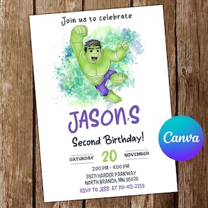 Invito Hulk Invito di compleanno del supereroe Hulk Festa Hulk Invito modificabile Hulk Biglietto digitale stampabile