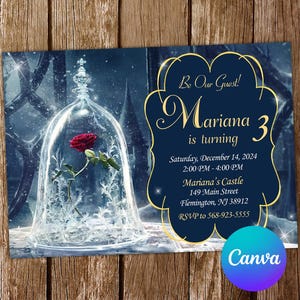 Invito La bella e la bestia Invito di compleanno della principessa Belle Festa di Belle Inviti Belle Invito modificabile Belle Biglietto digitale