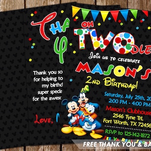 Mickey Mouse Clubhouse Invitation Oh Twodles Invitation Mickey Mouse Clubhouse Birthday Oh Twodles Birthday Mickey Mouse Invite