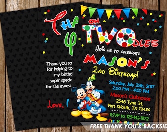 Mickey Mouse Clubhouse Invitation Oh Twodles Invitation Mickey Mouse Clubhouse Birthday Oh Twodles Birthday Mickey Mouse Invite