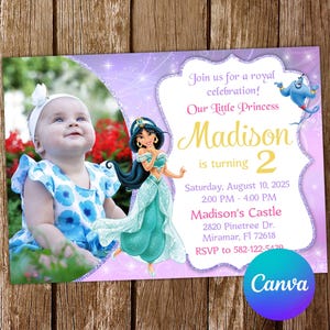 Jasmine Invitation Princess Jasmine Birthday Invitation Jasmine Party Jasmine Invites Editable Invitation Digital Card