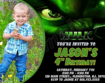 Hulk Invitation With Photo, Editable Canva Template, Green Superhero Birthday, Smash Party Invite, Boy Digital Download