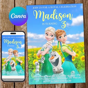 Frozen Fever Einladung Frozen Einladung Frozen Geburtstagseinladung Frozen Party Frozen Editierbare Einladung Frozen Digitale Karte zum Ausdrucken