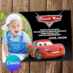 Carros Cartão de agradecimento Carros Convite Carros Convite de aniversário Carros Festa McQueen Convites Carros Convite editável Carros Cartão digital