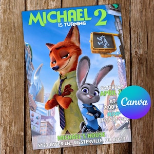 Zootopia Invitation Zootopia Birthday Invitation Zootopia Party Zootopia Invites Zootopia Editable Invitation