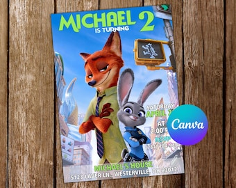 Invito Zootopia Invito di compleanno Zootopia Festa Zootopia Inviti Zootopia Invito modificabile Zootopia