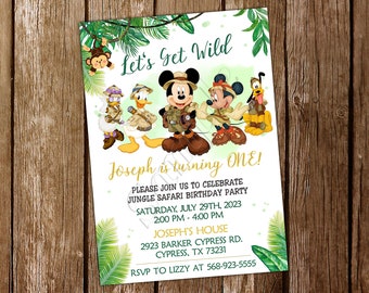 Safari Mickey Mouse-uitnodiging Mickey Mouse Safari-uitnodiging Safari-Mickey Mouse-verjaardag Mickey Mouse-safari-verjaardag