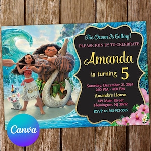 Moana Invitation Moana Birthday Invitation Moana Party Moana Invites Moana Editable Invitation Moana Digital Card Printable