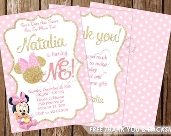 Baby Minnie Mouse First Birthday Invitation Baby Minnie Mouse Invitation Baby Minnie Mouse Birthday Baby Minnie Mouse Party