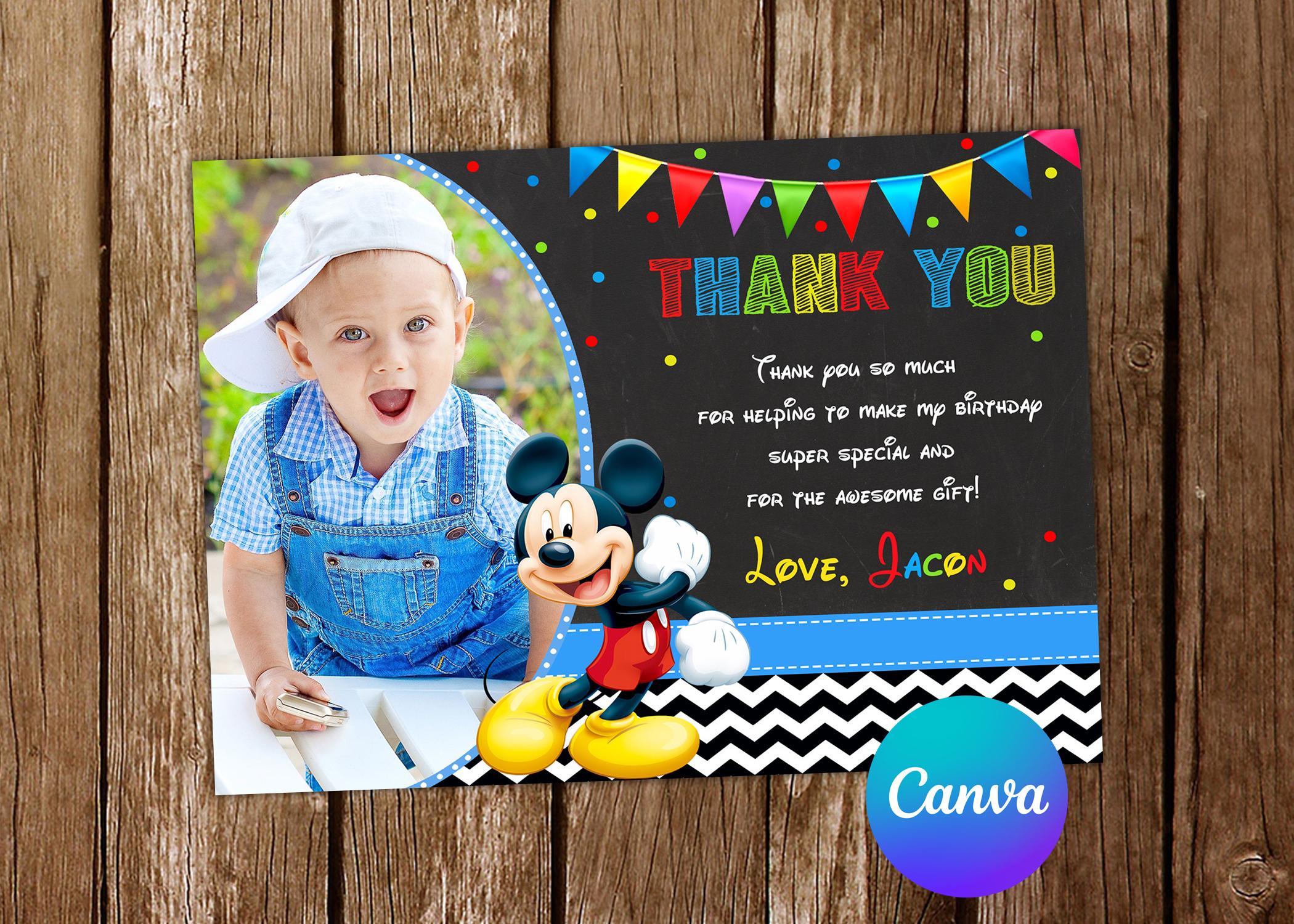 Mickey Mouse Thank You Card Mickey Mouse Invitation Mickey Mouse ...