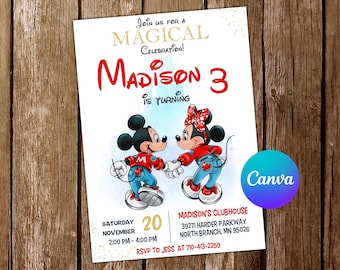 Mickey Mouse Invitation Minnie Mouse Birthday Invitation Mickey Mouse Party Minnie Mouse Invites Editable Invitation Digital Card