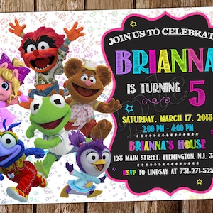 May include: A colourful birthday invitation featuring characters from Sesame Street. The invitation is for Brianna's 5th birthday party. It includes the date, time, and location of the party. RSVP information is also included.