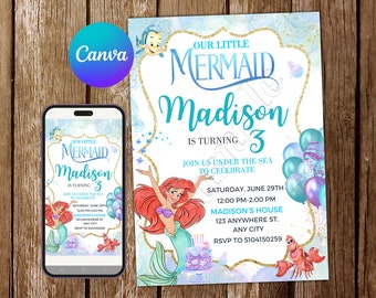 Little Mermaid Invitation Little Mermaid Birthday Invitation Ariel Invitation Ariel Watercolor Birthday Party Editable Invitation
